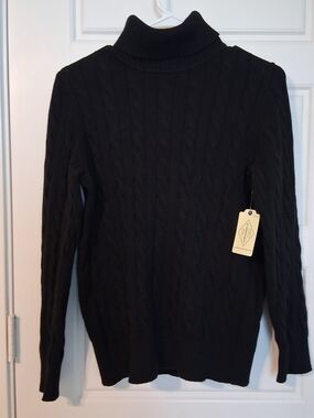 Saint John's Bay Active Black Cable-Knit Turtleneck Sweater Petite